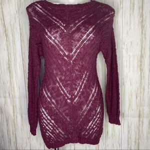 🍋 Pink Rose Burgundy Crochet Sweater